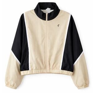 Zyia Active Colorblock Windbreaker Jacket Beige Black White Sz Large Athleisure